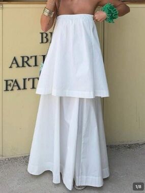Women's White Layered Maxi Skirt - Elegant Tiered Design